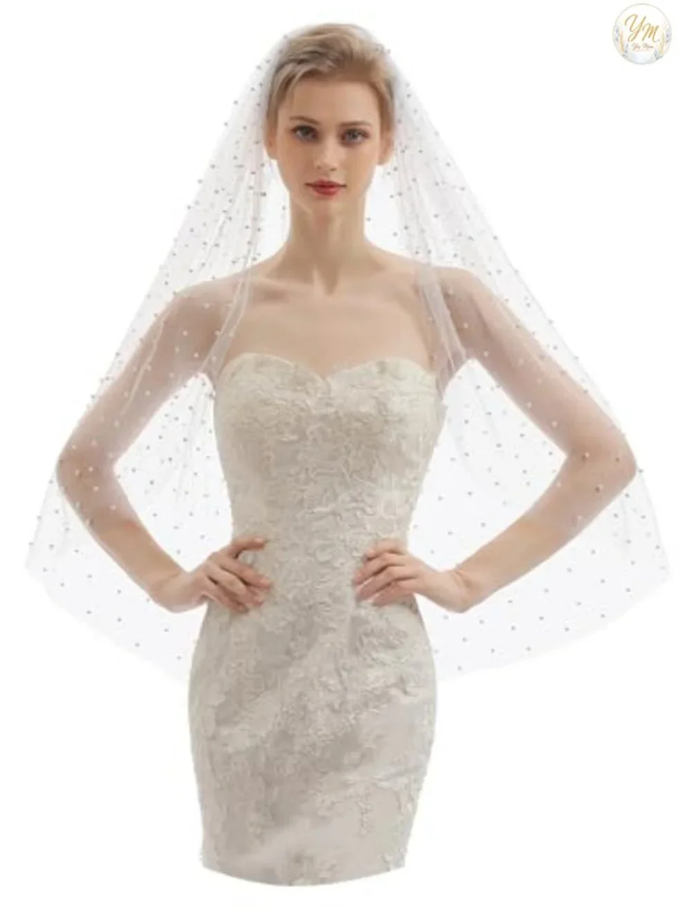 Lace Bridal Veil Fingertip Length 35 Inch with Metal Comb Wedding Ceremony